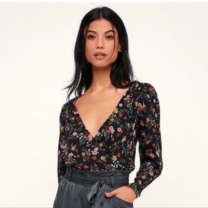 ASTR x Revolve black floral bodysuit